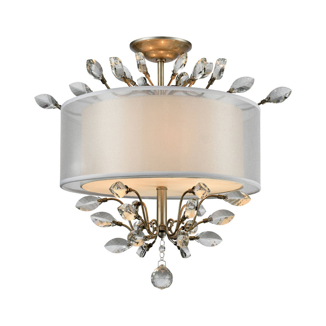 ELK Lighting 16281/3 - Asbury 19" Wide 3-Light Semi Flush in Aged Silver with Organza and Fabric Sha