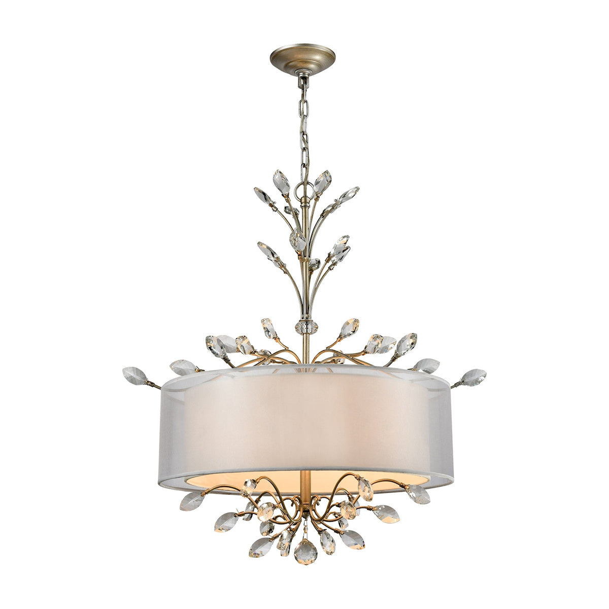 ELK Lighting 16282/4 - Asbury 26" Wide 4-Light Chandelier with Organza and White Fabric Shade in Age