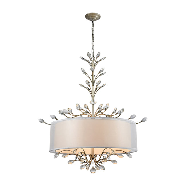 ELK Lighting 16283/6 - Asbury 32" Wide 6-Light Chandelier with Organza and White Fabric Shade in Age