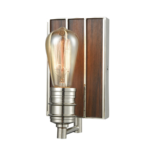 ELK Lighting 16430/1 - Brookweiler 4" Wide 1-Light Vanity Light in Polished Nickel with Dark Wood Ba
