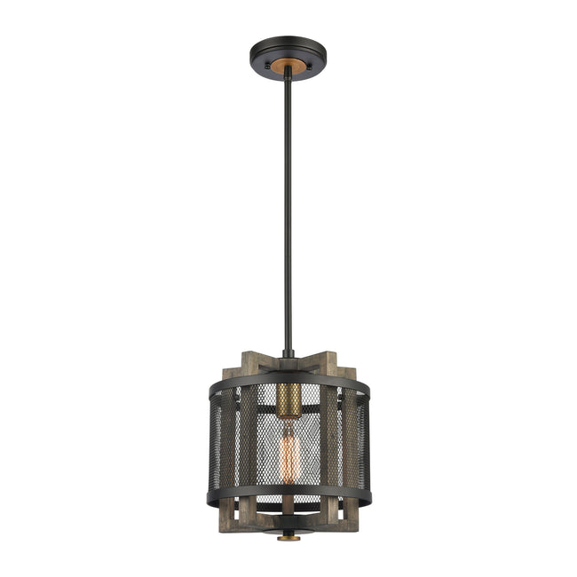 ELK Lighting 16546/1 - Woodbridge 10" Wide 1-Light Mini Pendant in Weathered Oak and Aged Brass with