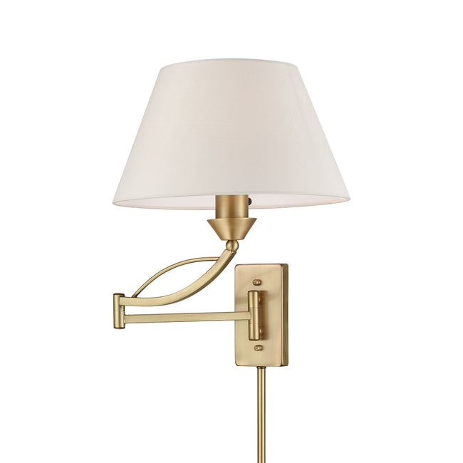 ELK Lighting 17046/1 - Elysburg 12" Wide 1-Light Swingarm Wall Lamp in French Brass with White Fabri