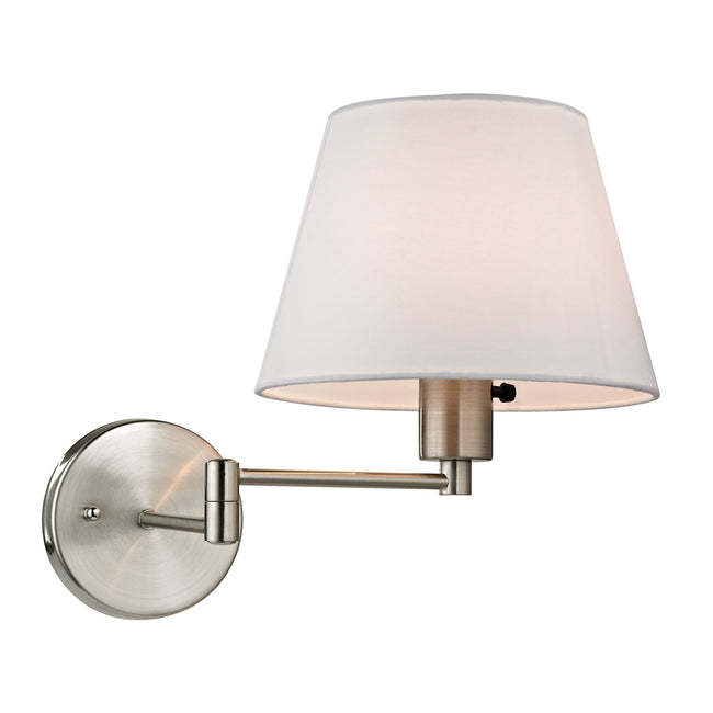 ELK Lighting 17153/1 - Avenal 9" Wide 1-Light Swingarm Wall Lamp in Brushed Nickel with White Fabric