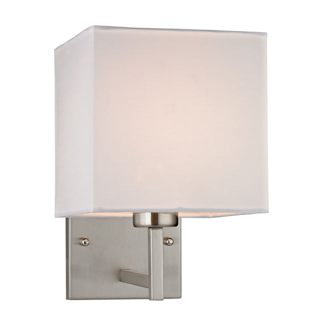 ELK Lighting 17160/1 - Davis 7" Wide 1-Light Wall Lamp in Brushed Nickel with White Fabric Shade