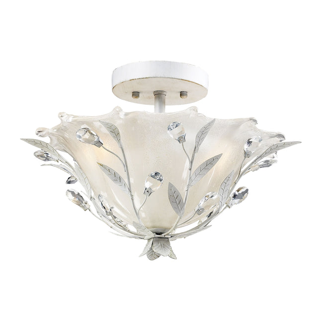 ELK Lighting 18111/2 - Circeo 17" Wide 2-Light Semi Flush in Antique White with Crystal and White Sh