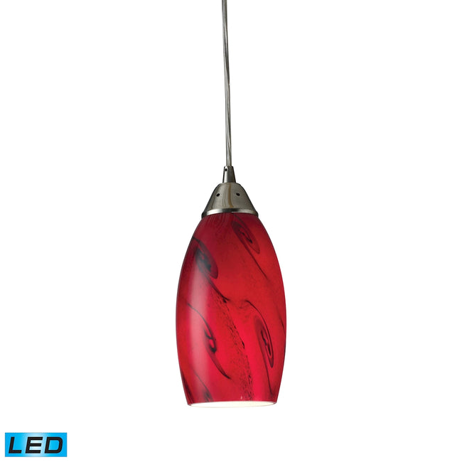 ELK Lighting 20001/1RG-LED - Galaxy 5" Wide 1-Light Mini Pendant in Satin Nickel with Red Glass - In
