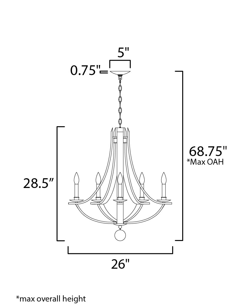 20345DWAR - 5 Light Basque 26" Chandelier - Driftwood/Anthracite