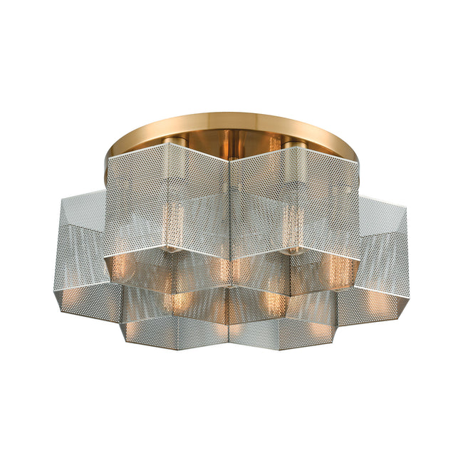 ELK Lighting 21109/7 - Compartir 19" Wide 7-Light Semi Flush Mount in Satin Brass with Perforated Me
