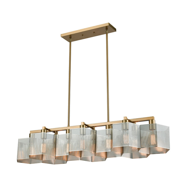 ELK Lighting 21114/10 - Compartir 42" Wide 10-Light Linear Chandelier in Satin Brass with Perforated