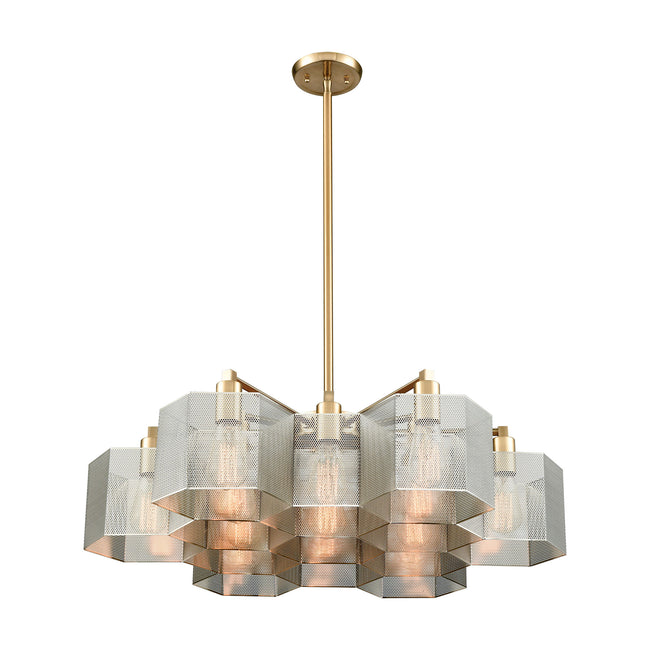 ELK Lighting 21115/13 - Compartir 30" Wide 13-Light Chandelier in Satin Brass with Perforated Metal