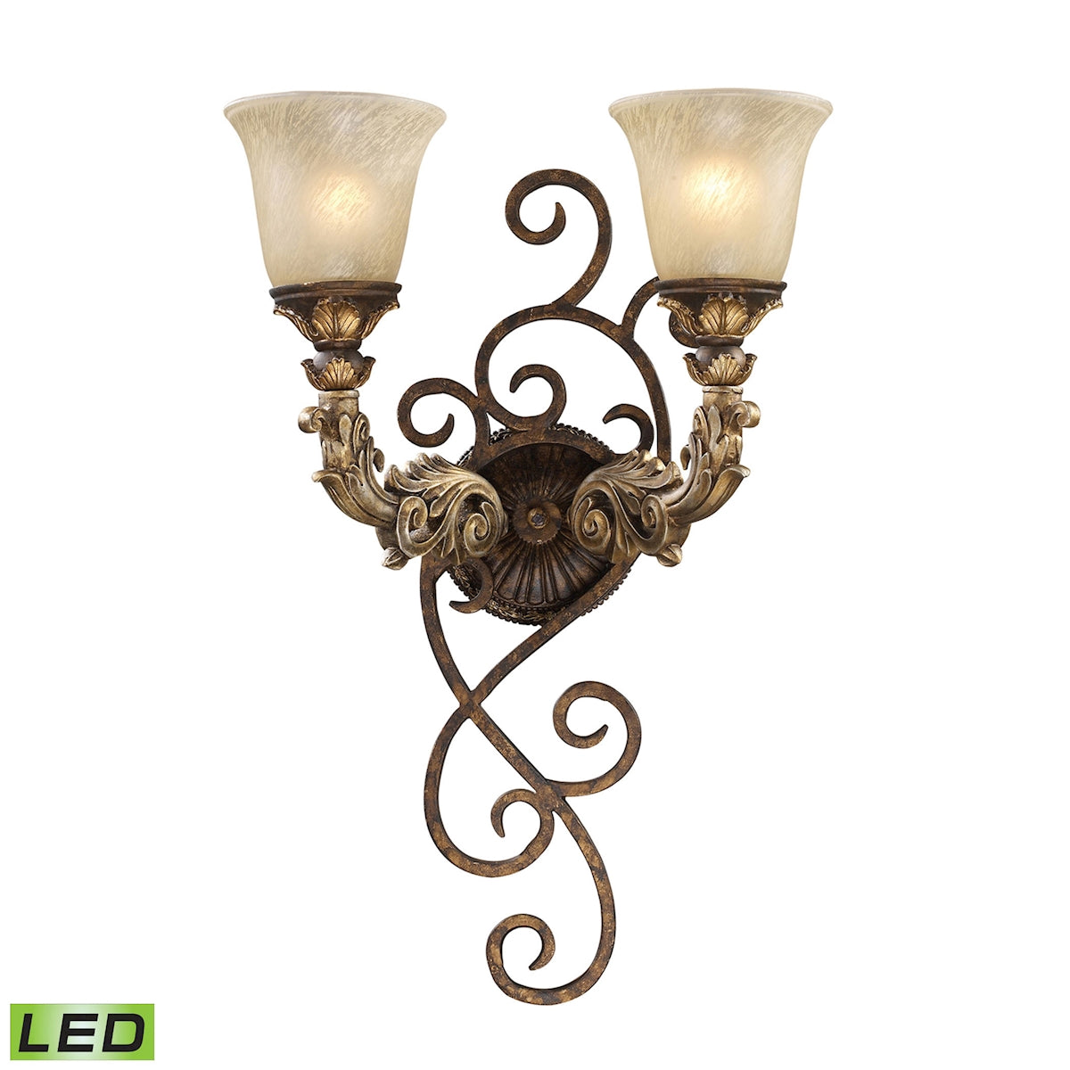 ELK Lighting 2155/2-LED - Regency 6" Wide 2-Light Wall Lamp in Burnt Bronze with Off-white Glass - I