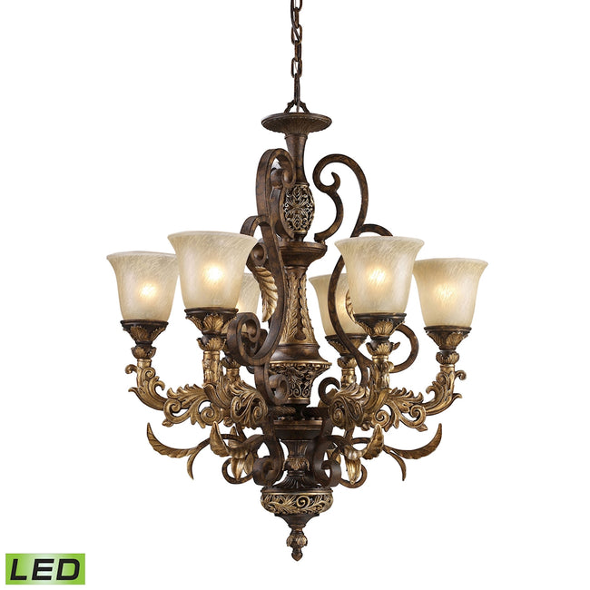 ELK Lighting 2163/6-LED - Regency 28" Wide 6-Light Chandelier in Burnt Bronze with Off-white Glass -