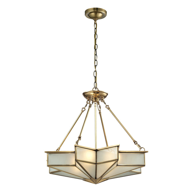 ELK Lighting 22012/4 - Decostar 25" 4-Light Chandelier in Brushed Brass with Frosted Glass Panels