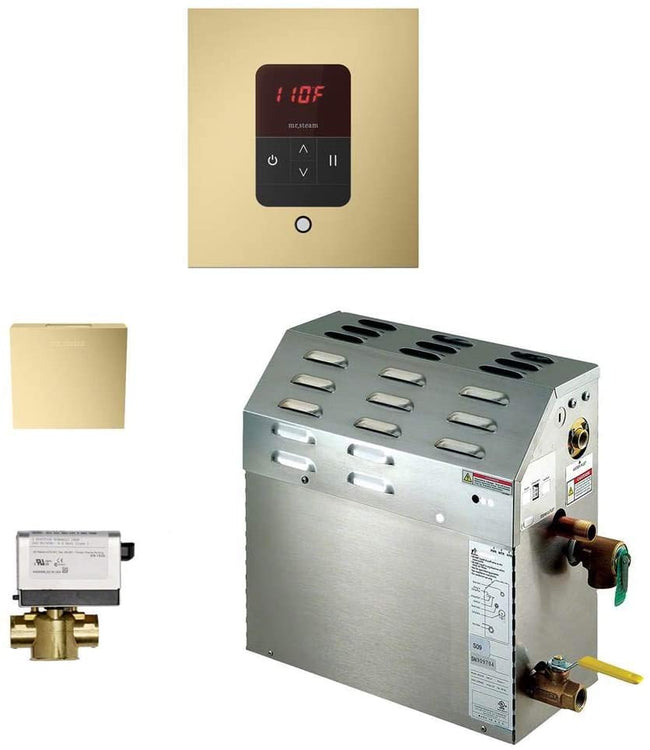 7.5kW Steam Bath Generator with iTempo AutoFlush Square Package in Satin Brass