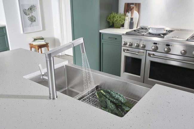 Quatrus R15 Apron 1-3/4 Stainless Steel Sink  Multi-Grid