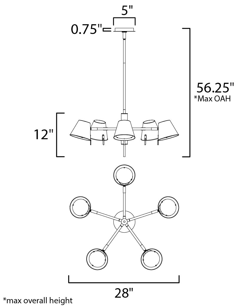 25175DBZHR - 5 Light Carlo 28" Chandelier - Dark Bronze, Leather, Heritage Brass