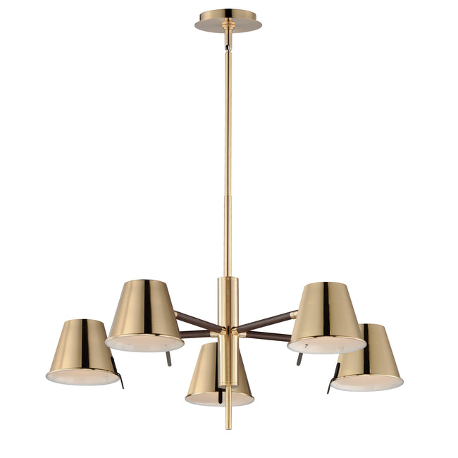 25175DBZHR - 5 Light Carlo 28" Chandelier - Dark Bronze, Leather, Heritage Brass
