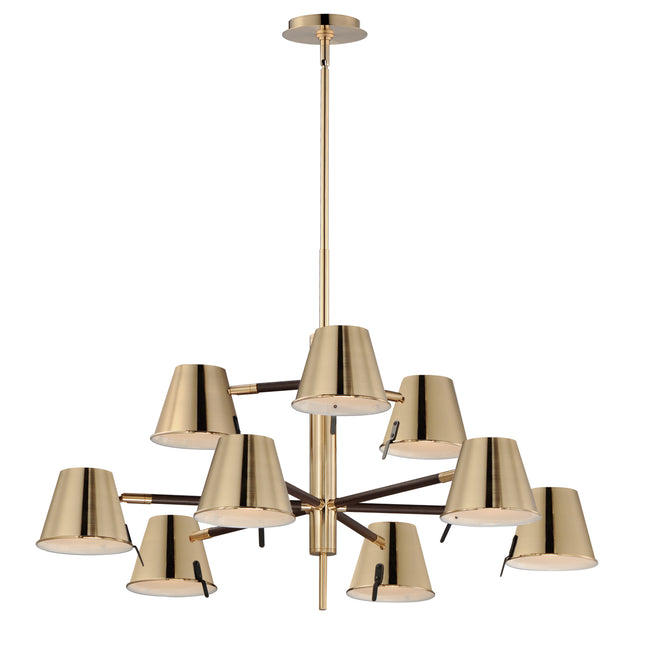 25179DBZHR - 9 Light Carlo 34" Chandelier - Dark Bronze, Leather, Heritage Brass
