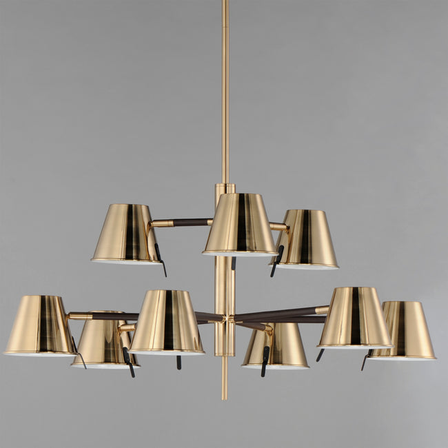 25179DBZHR - 9 Light Carlo 34" Chandelier - Dark Bronze, Leather, Heritage Brass