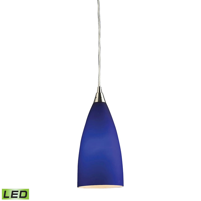 ELK Lighting 2581/1-LED - Vesta 5" Wide 1-Light Mini Pendant in Satin Nickel with Blue Glass - Inclu