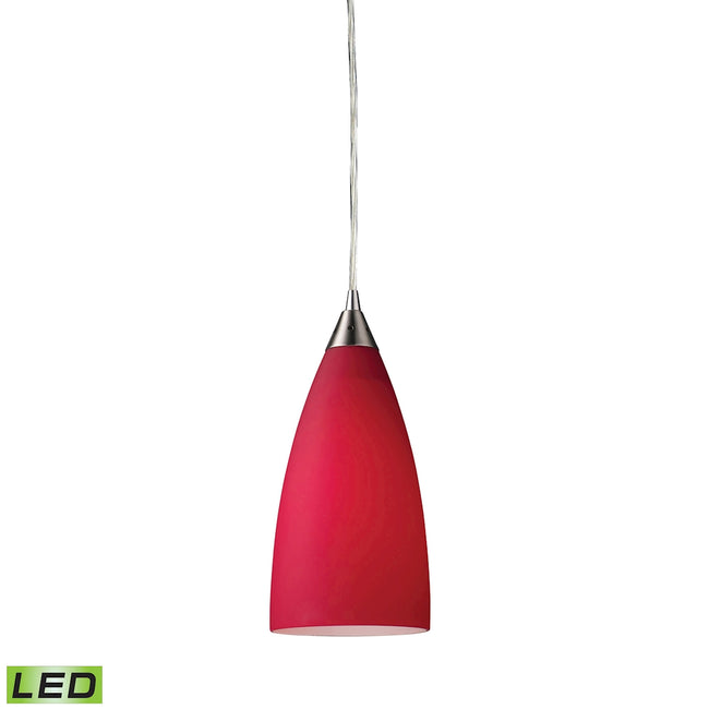 ELK Lighting 2583/1-LED - Vesta 5" Wide 1-Light Mini Pendant in Satin Nickel with Cardinal Red Glass