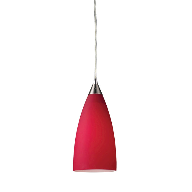 ELK Lighting 249463 - Vesta 5" Wide 1-Light Mini Pendant in Satin Nickel with Cardinal Red Glass
