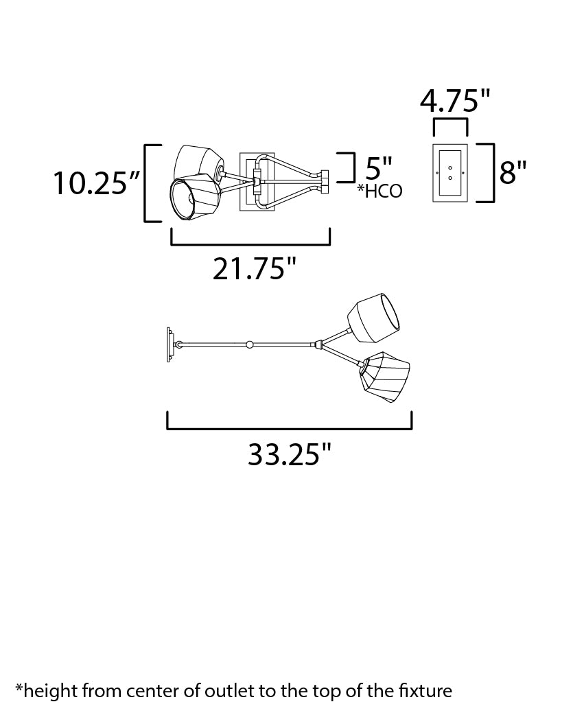 28272DBZAB - 2 Light Akimbo 22" Wall Sconce - Dark Bronze/Antique Brass