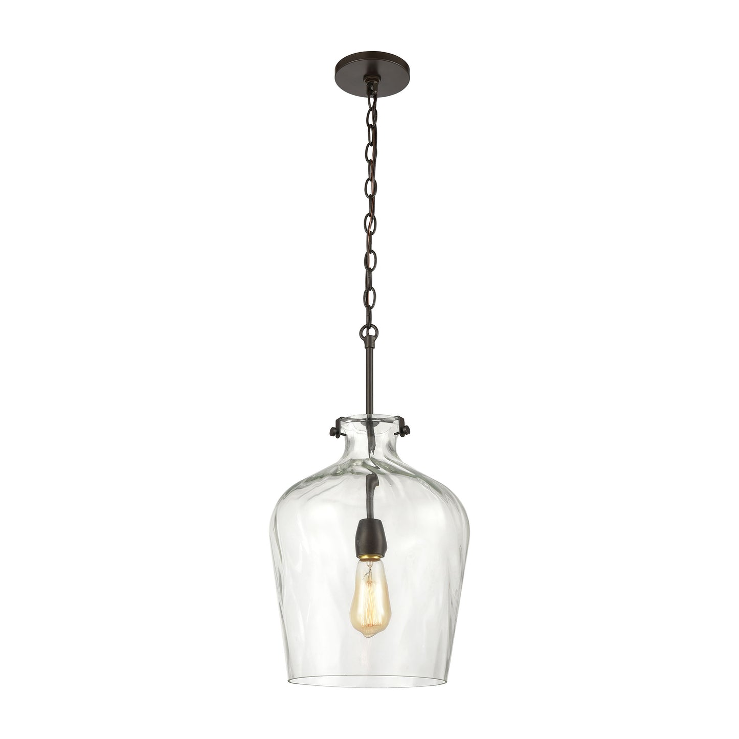 ELK Lighting 30070/1 - Tuscan Villa 12" Wide 1-Light Pendant in Oil Rubbed Bronze with Wavy Glass