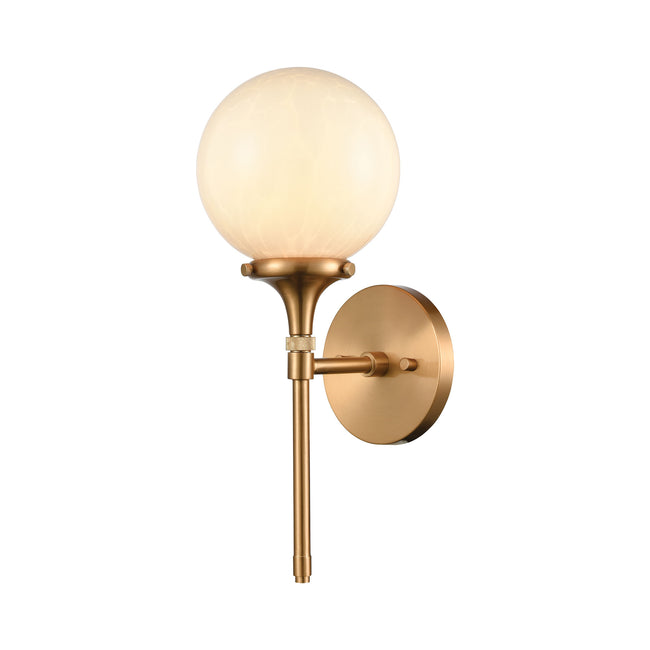 ELK Lighting 30140/1 - Beverly Hills 6" Wide 1-Light Sconce in Satin Brass with White Feathered Glas