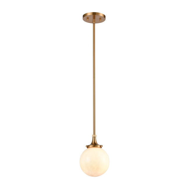 ELK Lighting 30145/1 - Beverly Hills 6" Wide 1-Light Mini Pendant in Satin Brass with White Feathere