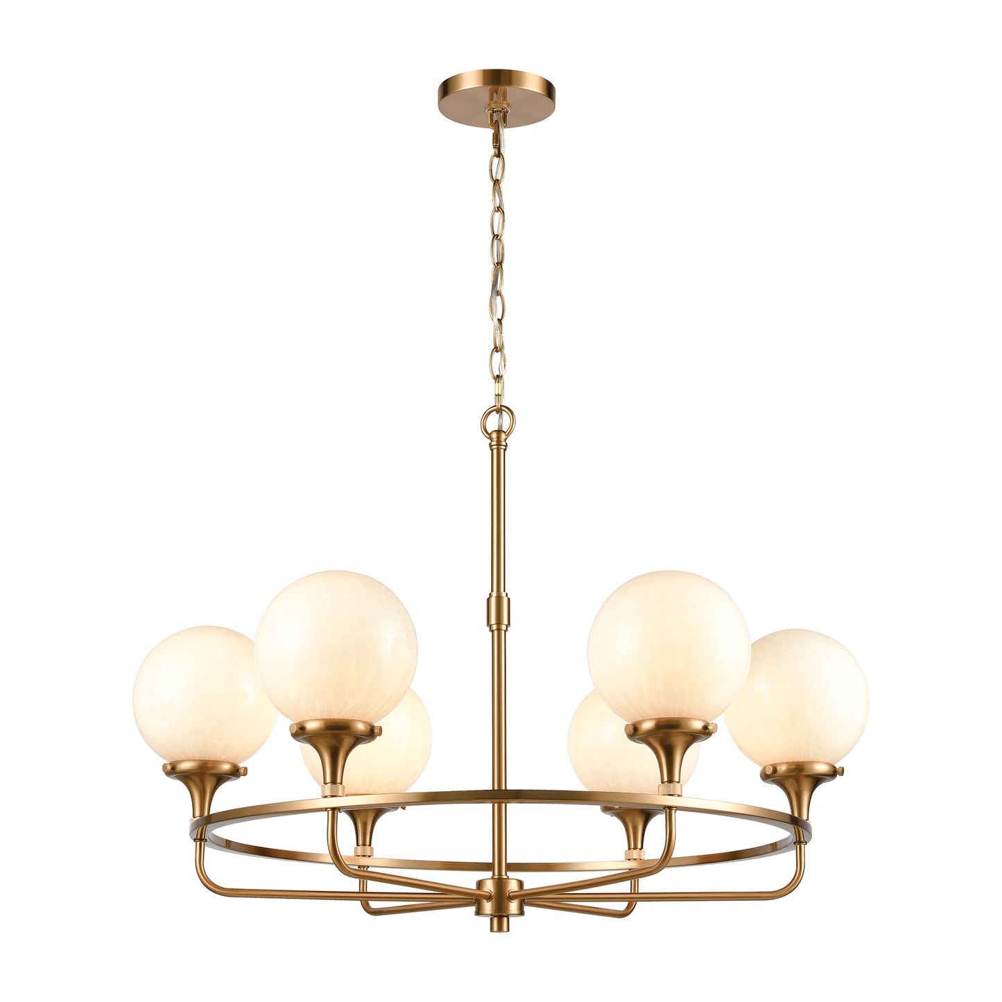 ELK Lighting 30146/6 - Beverly Hills 30" Wide 6-Light Chandelier in Satin Brass with White Feathered