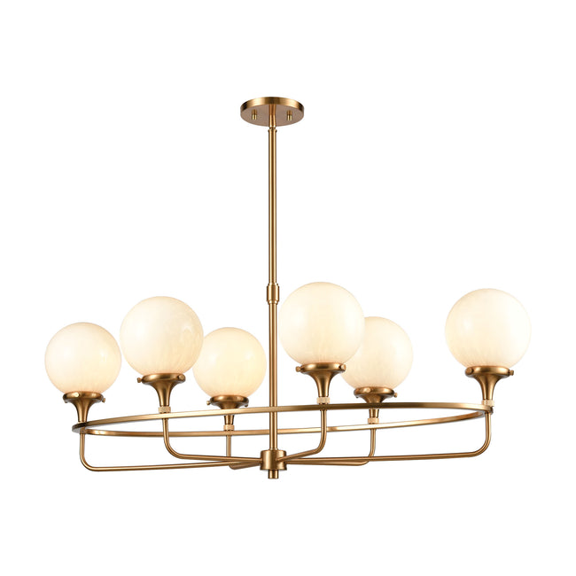 ELK Lighting 30147/6 - Beverly Hills 38" Wide 6-Light Island Light in Satin Brass with White Feather