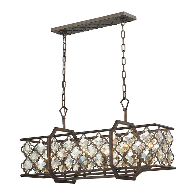 ELK Lighting 31098/6 - Armand 35" Wide 6-Light Linear Chandelier with Amber Teak Crystals and Metal