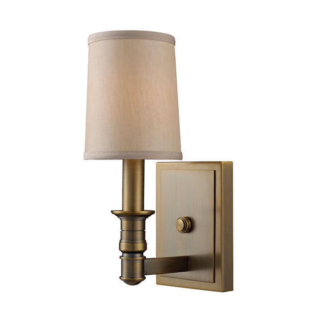 ELK Lighting 31260/1 - Baxter 5" Wide 1-Light Wall Lamp in Brushed Antique Brass with Beige Fabric S