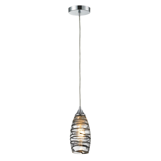 ELK Lighting 31338/1VINW - Twister 5" Wide 1-Light Mini Pendant in Polished Chrome with Sculpted Gla