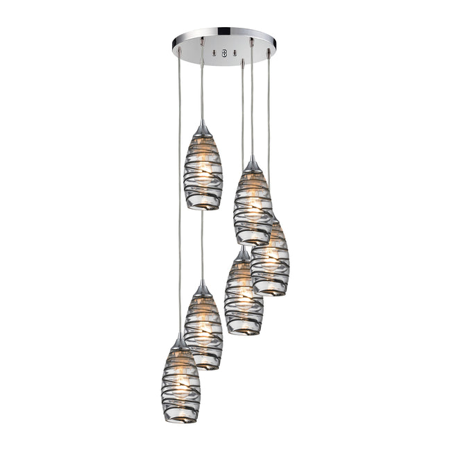 ELK Lighting 31338/6R-VINW - Twister 14" Wide 6-Light Round Pendant Fixture in Polished Chrome with