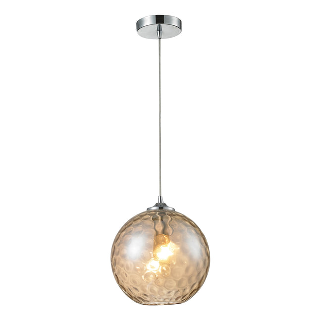 ELK Lighting 31380/1CMP - Watersphere 10" Wide 1-Light Mini Pendant in Chrome with Hammered Amber Gl