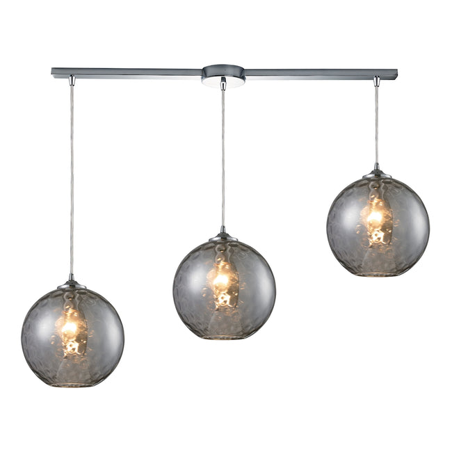 ELK Lighting 31380/3L-SMK - Watersphere 10" Wide 3-Light Linear Pendant Fixture in Chrome with Hamme