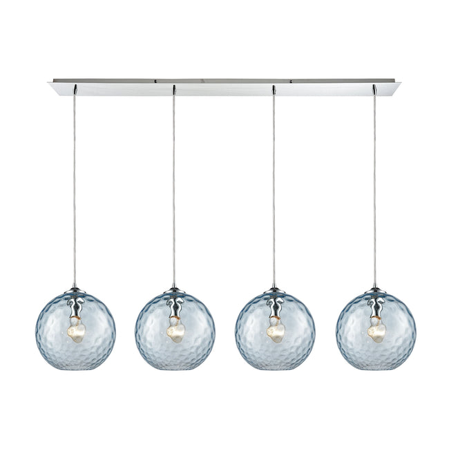 ELK Lighting 31380/4LP-AQ - Watersphere 46" Wide 4-Light Linear Pendant Fixture in Chrome with Hamme