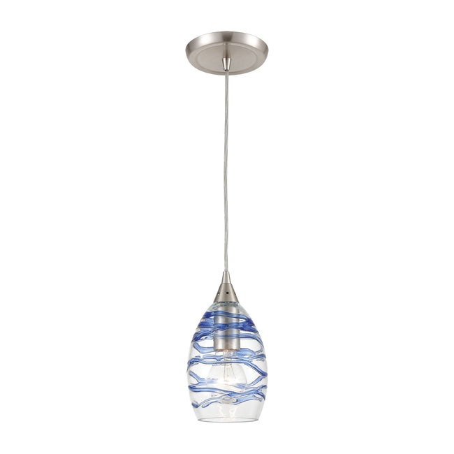 ELK Lighting 31742/1 - Vines 5" Wide 1-Light Mini Pendant in Satin Nickel with Clear Glass with Aqua