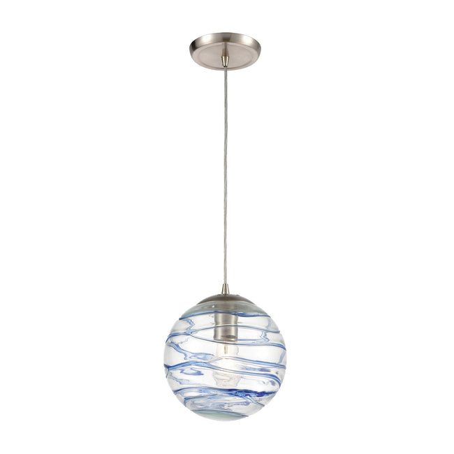 ELK Lighting 31743/1 - Vines 8" Wide 1-Light Mini Pendant in Satin Nickel with Clear Glass with Aqua