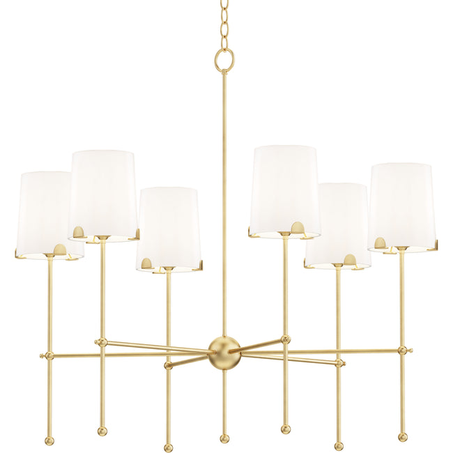 32366WTSBR - 6 Light Huntington 34" Chandelier - Satin Brass