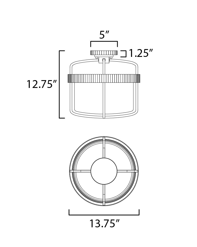 32650SWBKAB - Ruffles 14" Semi Flush Mount Ceiling Light - Black / Antique Brass