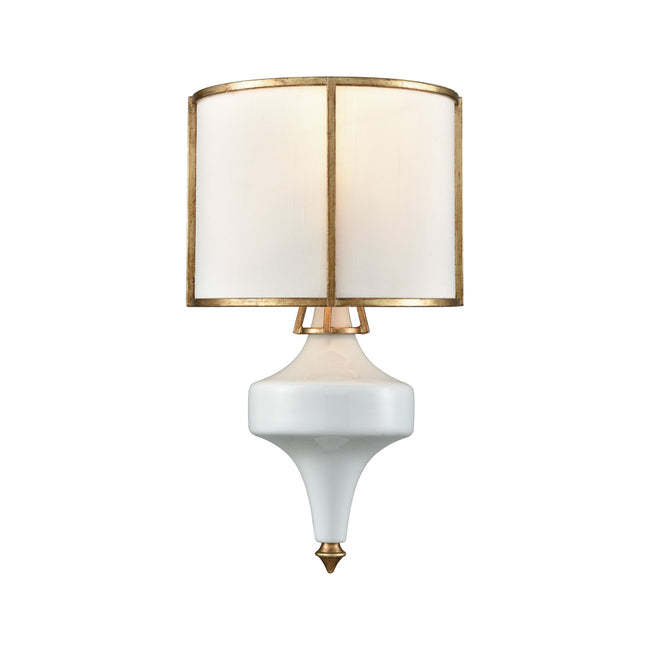 ELK Lighting 33050/1 - Ceramique 8" Wide 1-Light Sconce in White and Antique Gold Leaf with White Fa