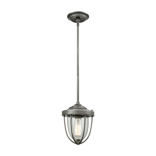 ELK Lighting 33100/1 - Sturgis 7" Wide 1-Light Mini Pendant in Weathered Zinc with Clear Blown Glass
