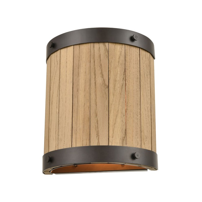 ELK Lighting 33360/2 - Wooden Barrel 9" Wide 2-Light Sconce in Oil Rubbed Bronze with Slatted Wood S