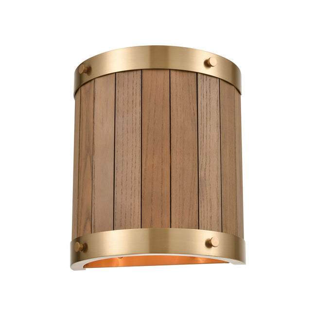 ELK Lighting 33370/2 - Wooden Barrel 9" Wide 2-Light Sconce in Satin Brass with Slatted Wood Shade i