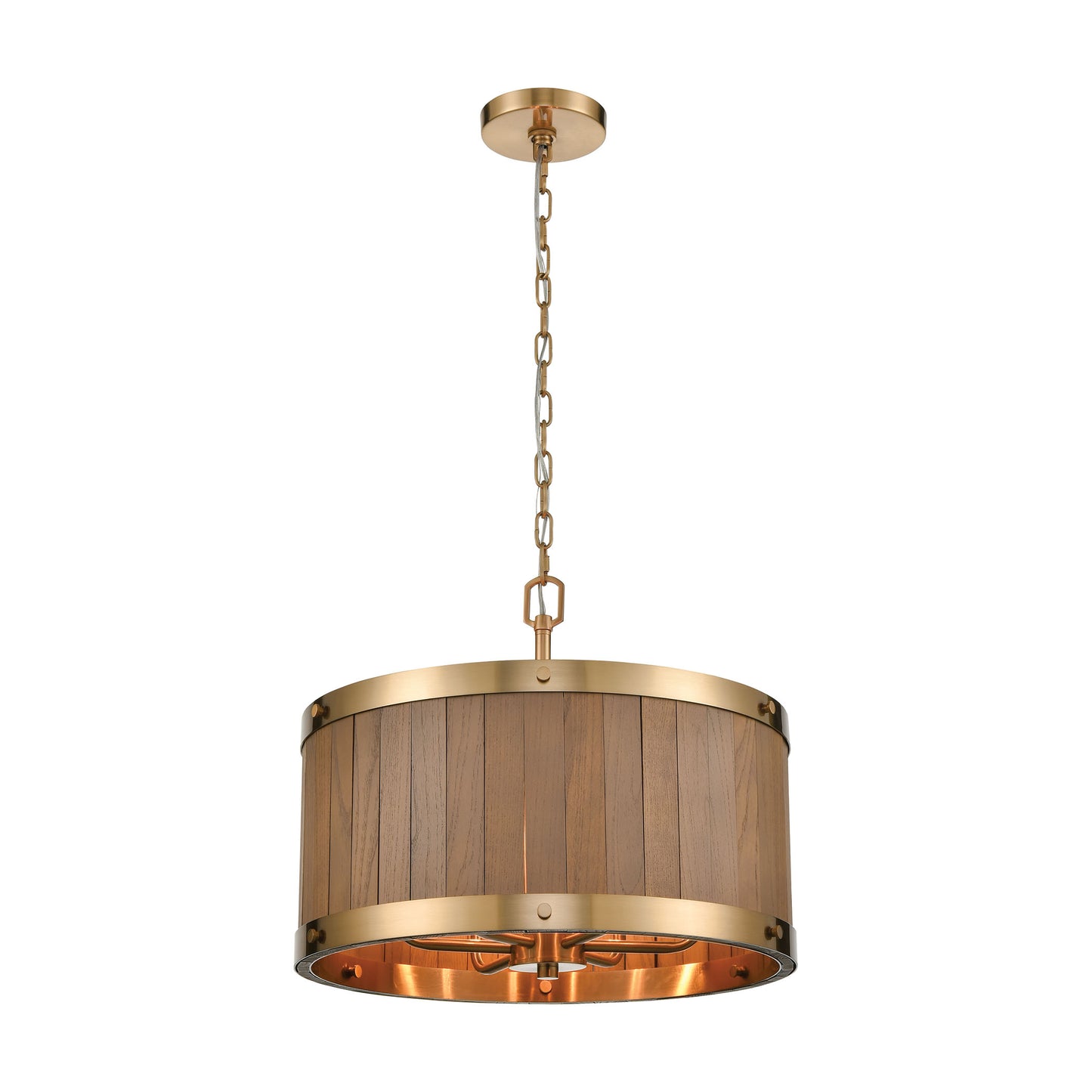 ELK Lighting 33374/6 - Wooden Barrel 19" Wide 6-Light Chandelier in Satin Brass with Slatted Wood Sh