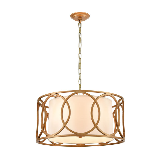 ELK Lighting 33425/4 - Ringlets 22" Wide 4-Light Chandelier in Golden Silver with White Fabric Shade