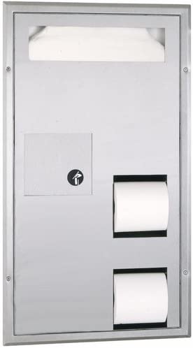 Bobrick 35715 - ClassicSeries Partition-Mounted Toilet Seat Cover Dispenser, Sanity Napkin Dispenser